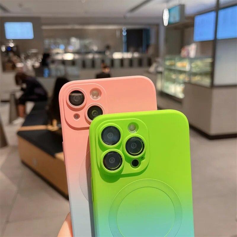 Роскошный мягкий силиконовый чехол с градиентным узором для iPhone 15 14 13 11 12 Pro Max Plus Magsafe, противоударный чехол с магнитной беспроводной зарядкой