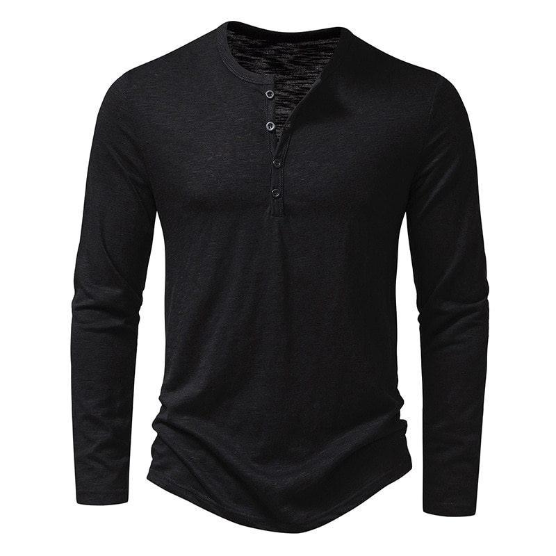 Men Long Sleeve Stand Collar Solid Casual T Shirt