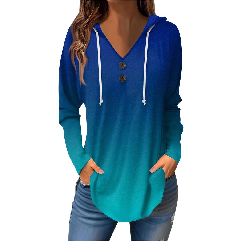 Женские повседневные модные однотонные толстовки с капюшоном на пуговицах и длинными рукавами с V-образным вырезом
