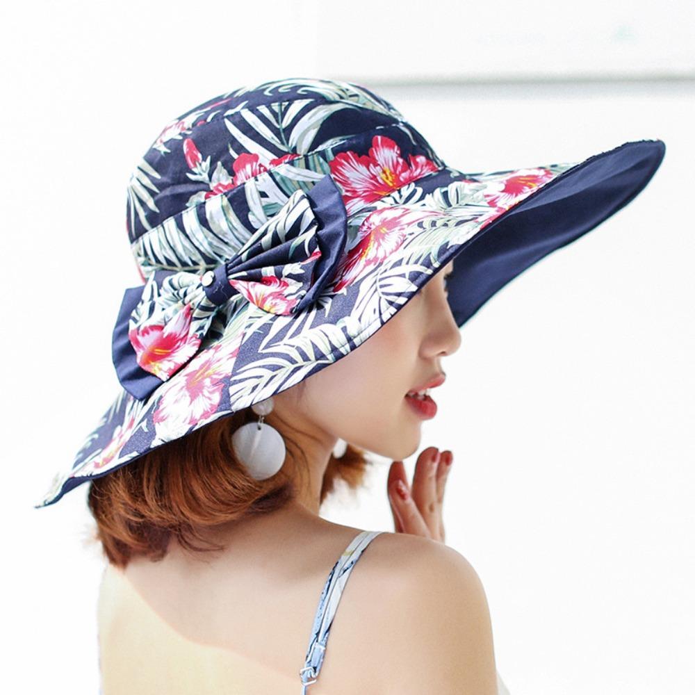 Bowknot Sun Protection Cap Double Side Wear Fisherman Hats Floral Collapsible Sunhat Female