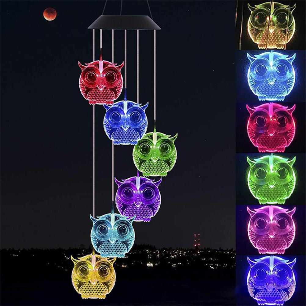 Owl Solar Wind Chime Light Waterproof Color Changing Outdoor Solar Garden Decorative Lights for Mother Day Mom Birthday