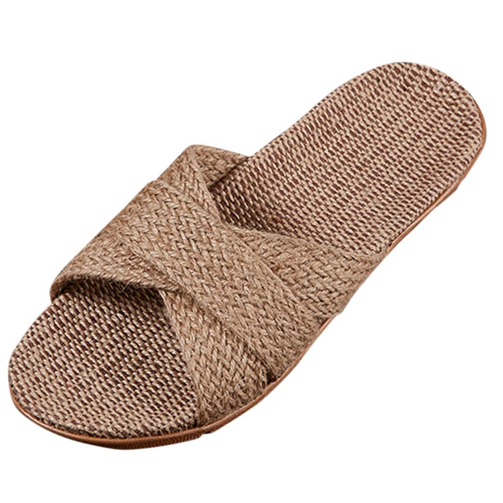 Women's Slippers Men Home Summer Cross Strap Ladies Casual Shoes Linen Slippers