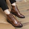 Классические ботинки в британском стиле, мужские кожаные ботинки с резьбой, ботильоны на шнуровке, с острым носком, на низком каблуке, на толстой подошве, деловые ботинки для свиданий