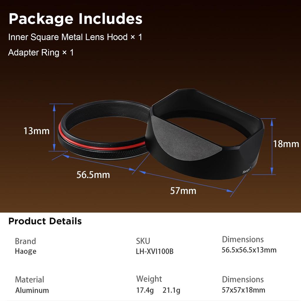 Haoge Square Metal Lens Hood 49mm with UV Filter Adapter Black Ring,