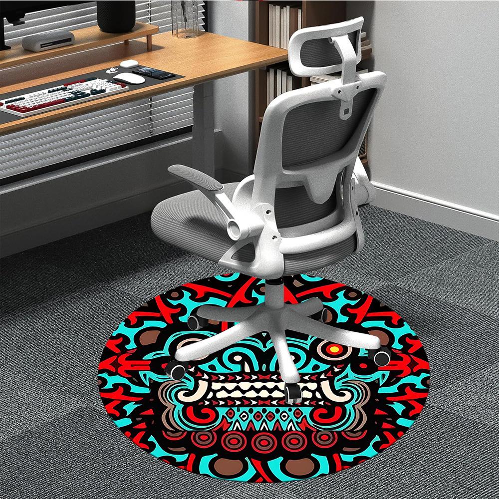 1pc Tribal Mask Office Round Area Rug, Under Office Chairs Bedroom Living Room Home Decor, Room Deco
