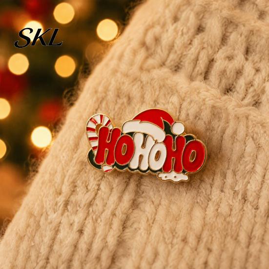 Holiday Lapel Pins HOHOHO Enamel Brooch for Christmas, Santa Hat Candy Cane Xmas Pin Alloy Pin, Decorative Badge Sweaters Jackets Scarves Clothes