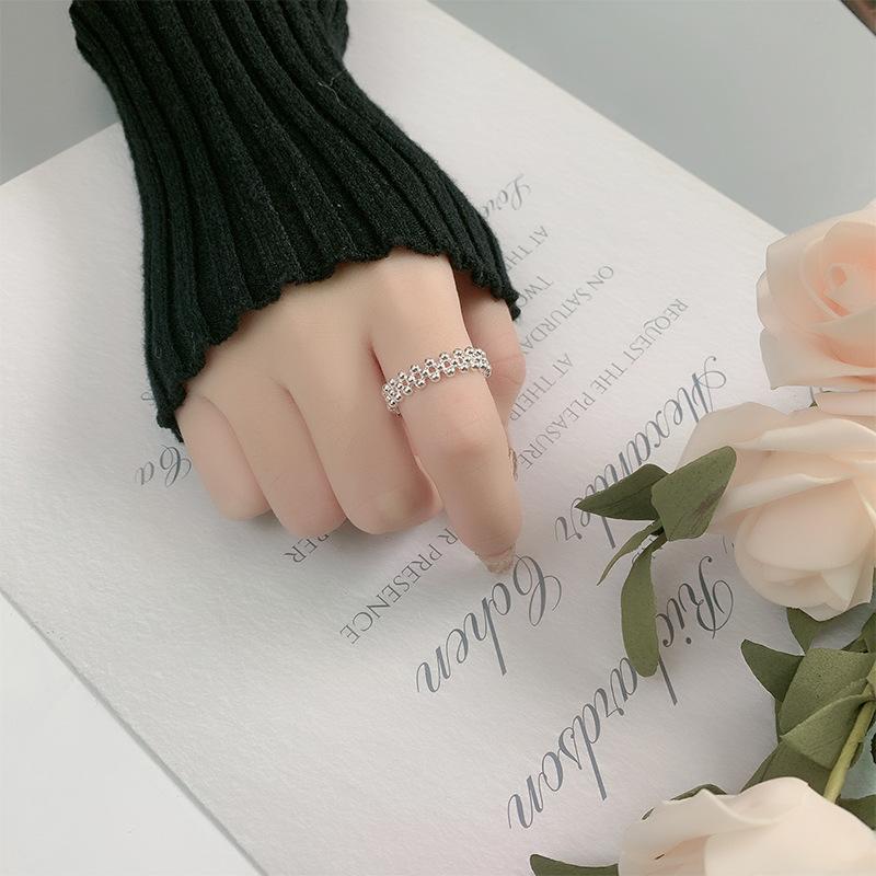 925 Sterling Silver Double-Layer Spherical Open Ring Women's Luxury High-Quality Wedding Jewelry Accessory