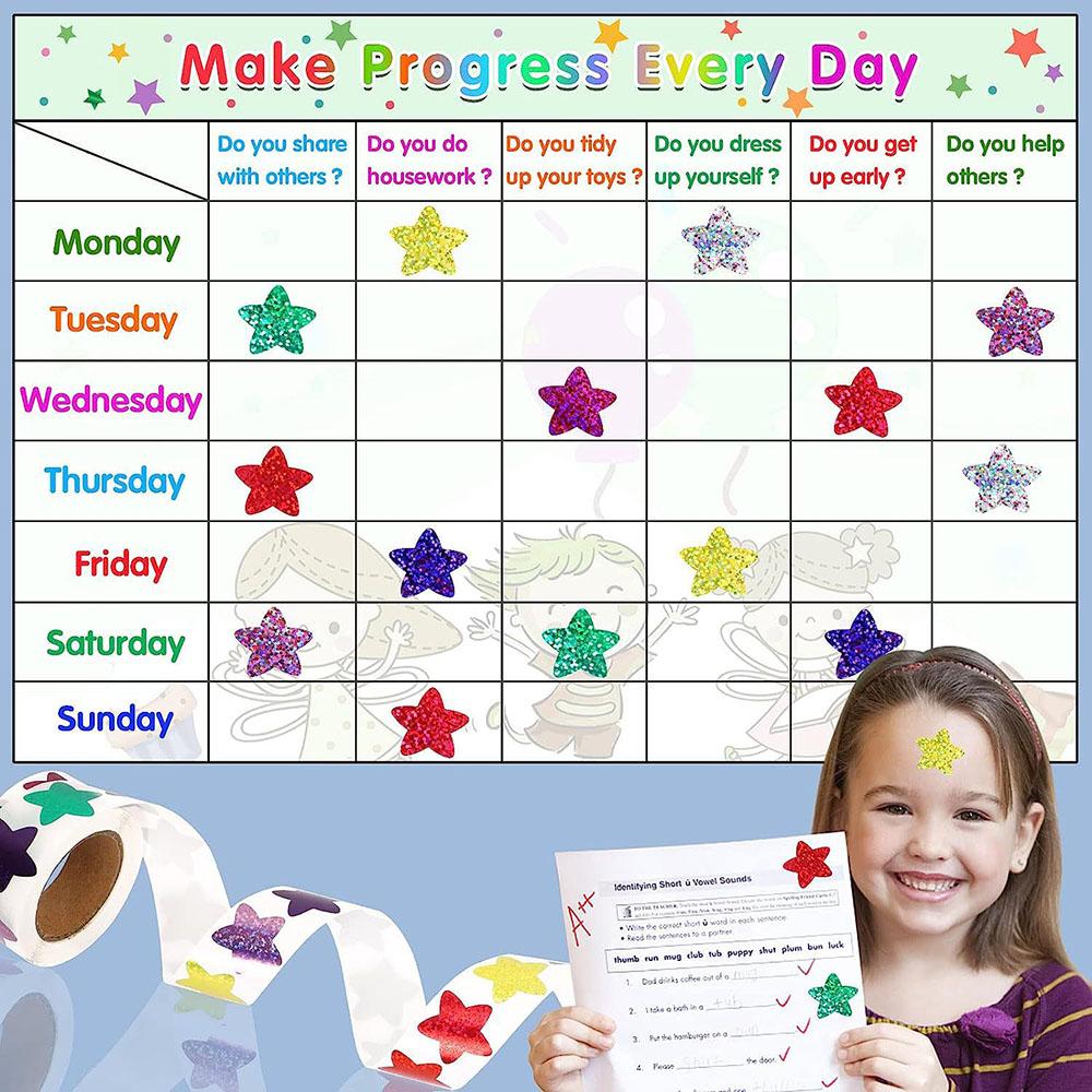 500 шт./рулон блестящие лазерные наклейки-звезды 1,0 дюйма/2,5 см сделай сам ежедневное расписание префект для детей школьников награды, праздничная печать