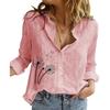 Women Fashion Cotton Linen Shirt Floral Print Long Sleeve Top Ladies Casual Stand-collar Buttoned Blouse