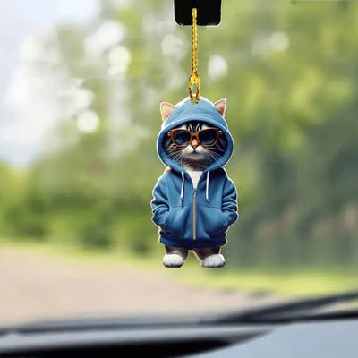 2D подвеска в виде кошки, подвесное украшение с шнурком, легко повесить, декоративное автомобильное зеркало заднего вида, акриловое украшение