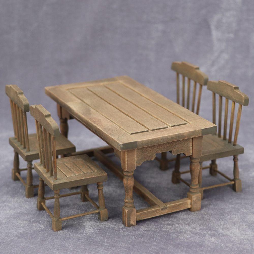Miniature Wooden Dining Table Doll House Decoration Table Furniture Toys Simulation chair