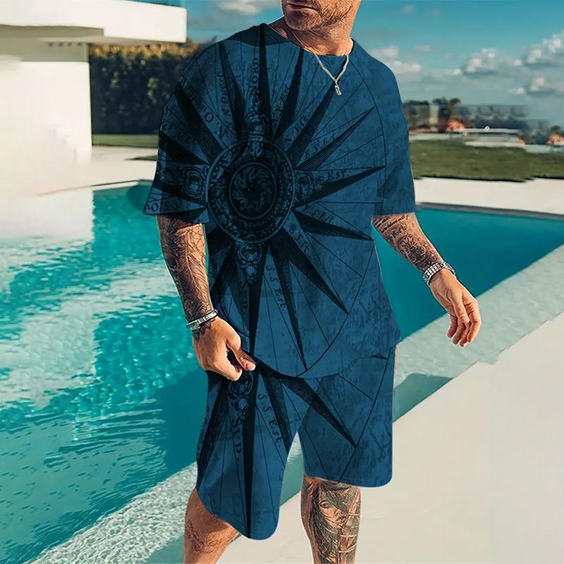 Мужская футболка из двух частей, винтажная футболка с принтом солнца 3D, шорты, летний повседневный свободный быстросохнущий мужской костюм, одежда для вечеринок