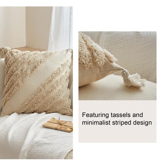 Throw Pillow Case with Tassel Bohemian Style Short Plush Fringe Decor Office