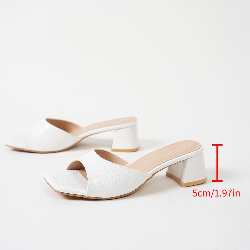 New Women Mid Heels Slippers Summer New Fashion Square Toe Flip Flops Sandals Design Open Toe Slingback Slides Female Pumps