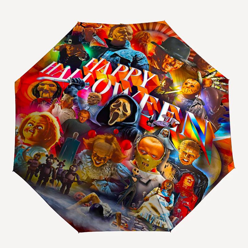 1pc Happy Halloween Durable Cartoon Folding Umbrella, Portable Compact Umbrella for Men and Women I048