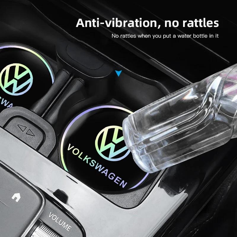 hijk1 2Pcs Silica Gel Car Water Cup Mat Anti Slip Coaster For VW GTI Polo Golf Passat CC Touareg Tiguan Arteon Caddy Taigo ID.7 Beetle