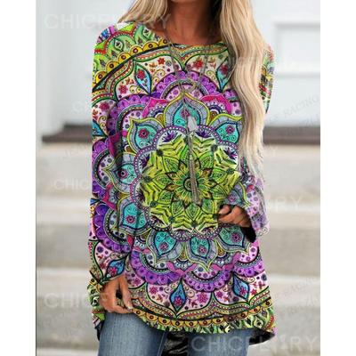 Винтажная футболка с европейским узором, 3D-принт, женская модная футболка, топы с длинным рукавом, футболки Harajuku, женские топы Y2k