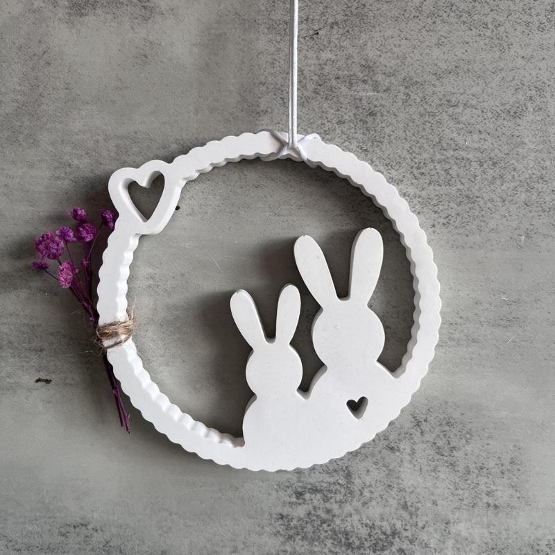 Silicones Mold Hollowed Easters Wreath Bunnies Wall Pendants Resins Epoxy Mold Charm Casting Mold for Front Door Decors