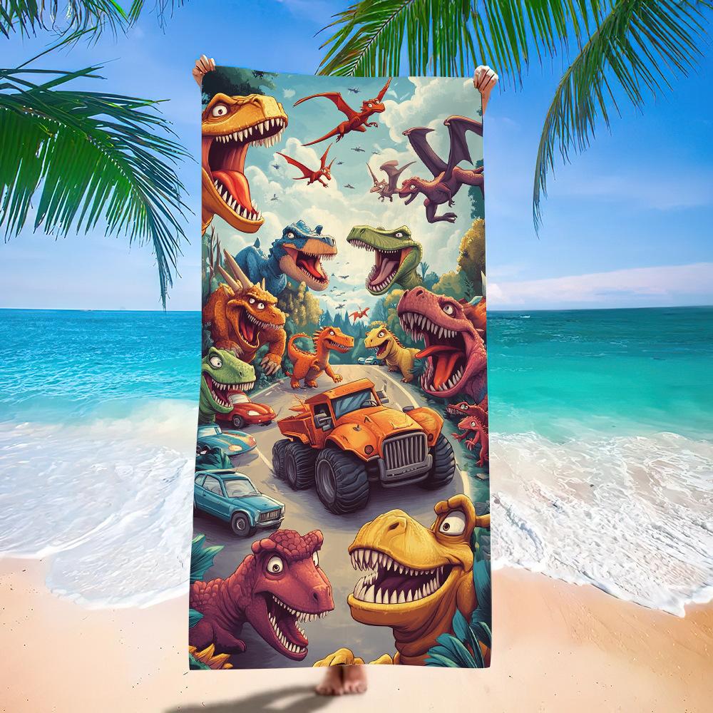 European And American Little Dinosaur Cartoon Beach Towel Digital Printing Factory Toy Printing Bath Towel Microfiber Children'S