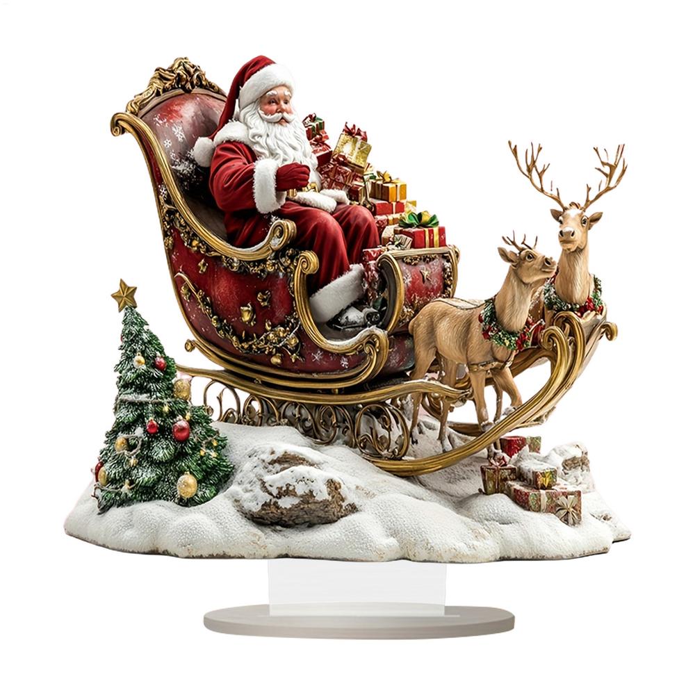 Flat Acrylic Christmas Reindeer Sleigh Santa Figurine Christmas Santa Claus on Sleigh Decoration Holiday 2025 Party Supplies