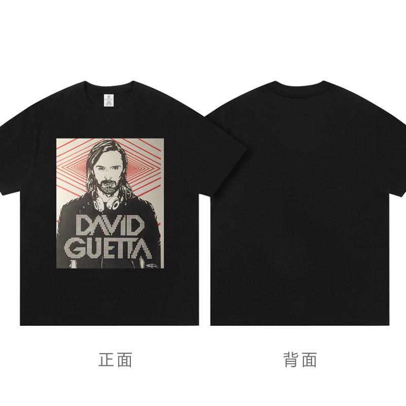 2025 Новая футболка с коротким рукавом David Guetta Топ 100 DJ Одежда для электронной банджи-танца Чистый хлопок Мужская и женская футболка