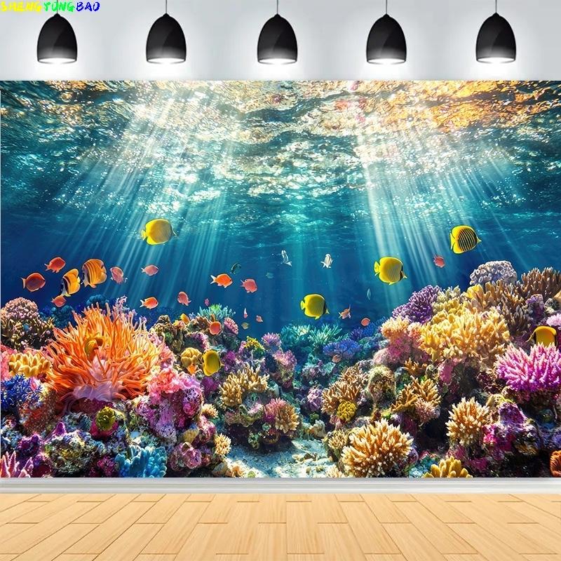 Tropical Sea Underwater Photography Backdrops Fishes Plants On Coral Reef Wildlife Beneath Waves Photo Studio Background UN-07
