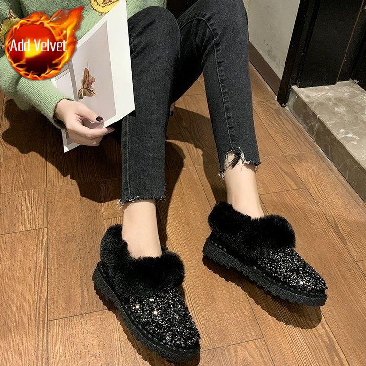 Модные ботильоны с пайетками, зимние женские сноубутсы с круглым носком, распродажа, плюшевая теплая обувь, мода New Rock 2025 Y2k, пушистые женские туфли