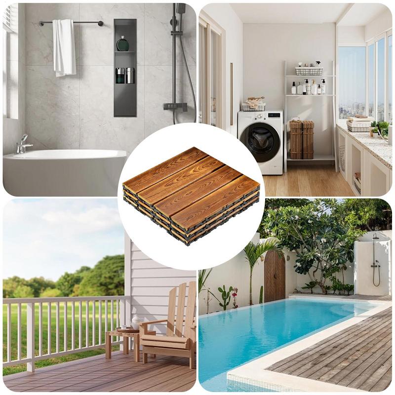 Interlocking Deck Tiles 3x Wooden Interlocking Deck Planks Outdoor Weather Resistant Floor Covering Indoor Decor For Pool