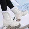 Женские зимние ботинки бежевые на шнуровке водонепроницаемые противоскользящие женские новые ботильоны обувь для ходьбы плюшевые зимние теплые ботинки до середины икры
