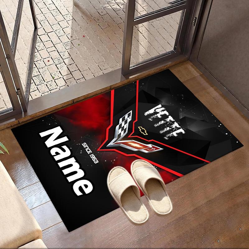 Custom Name Personalized Chevrolet Corvette Print Carpet, Versatile Home Decor Rug, for Playroom, Apartment, Balcony, Entryway, Hallway Gift