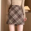 Woolen Skirt Autumn and Winter Retro New Style for Women with High Waist Slimming A-line Plaid Hip-pack Skirt