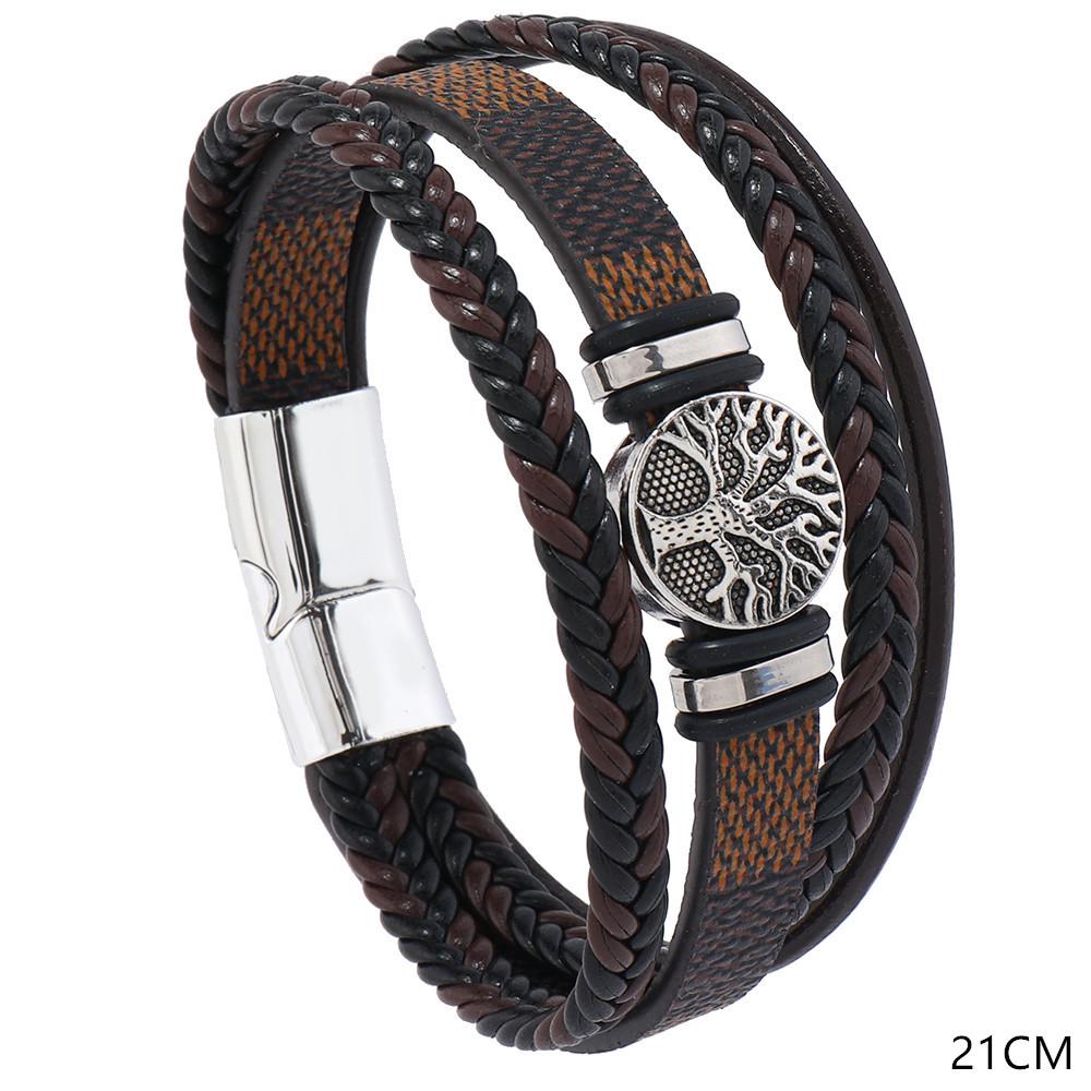 Braided Leather Rope Punk Men's Bracelet with Tree of Life Charm