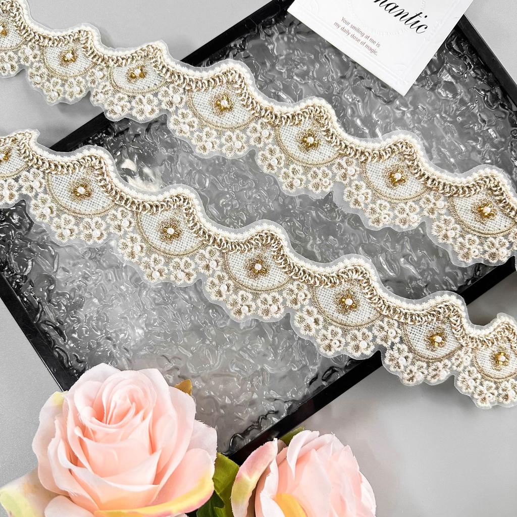 5.5Cm Wavy Organza Beads Embroidery Barcode Clothing Luggage Skirt Decorative Lace Accessories