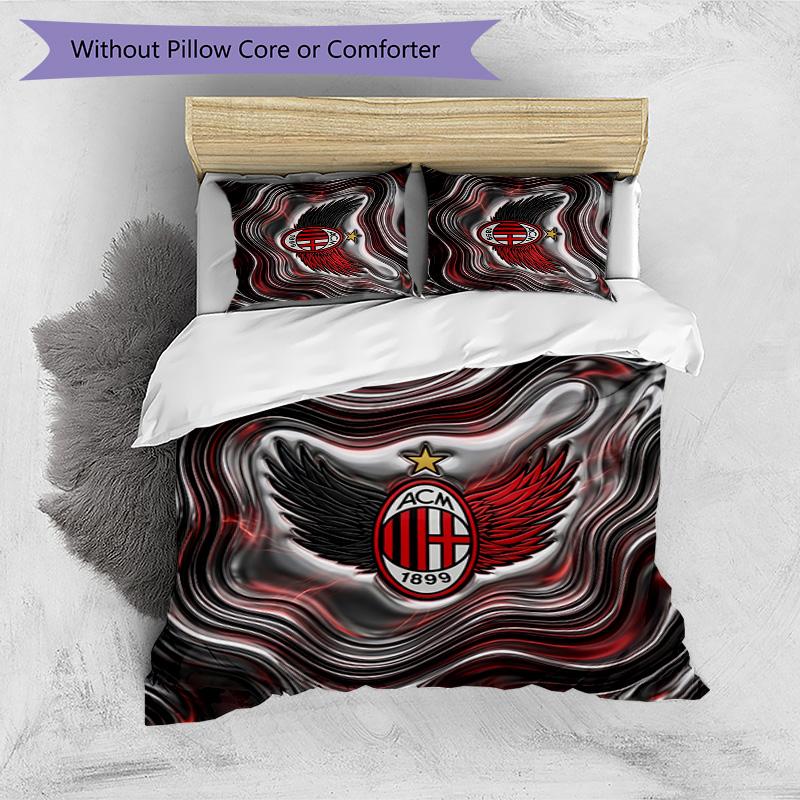 AC Milan Pattern Printed 3PCS Bedding Set Soft Skin-Friendly Washable Duvet Cover & Pillowcases Set All Season Bedroom