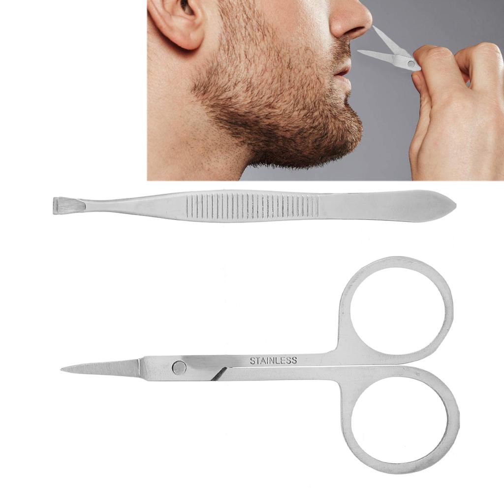 Набор ножниц для пинцета для волос в носу включает в себя пинцет для стрижки волос в носу, изогнутые и закругленные ножницы для волос в носу