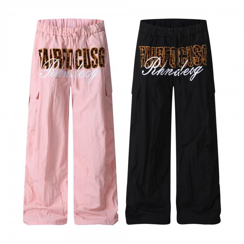 Unisex Relaxed Fit Casual Pants With Embroidered Letter Design Breathable Nylon Mid-Rise Loose Trousers Teens