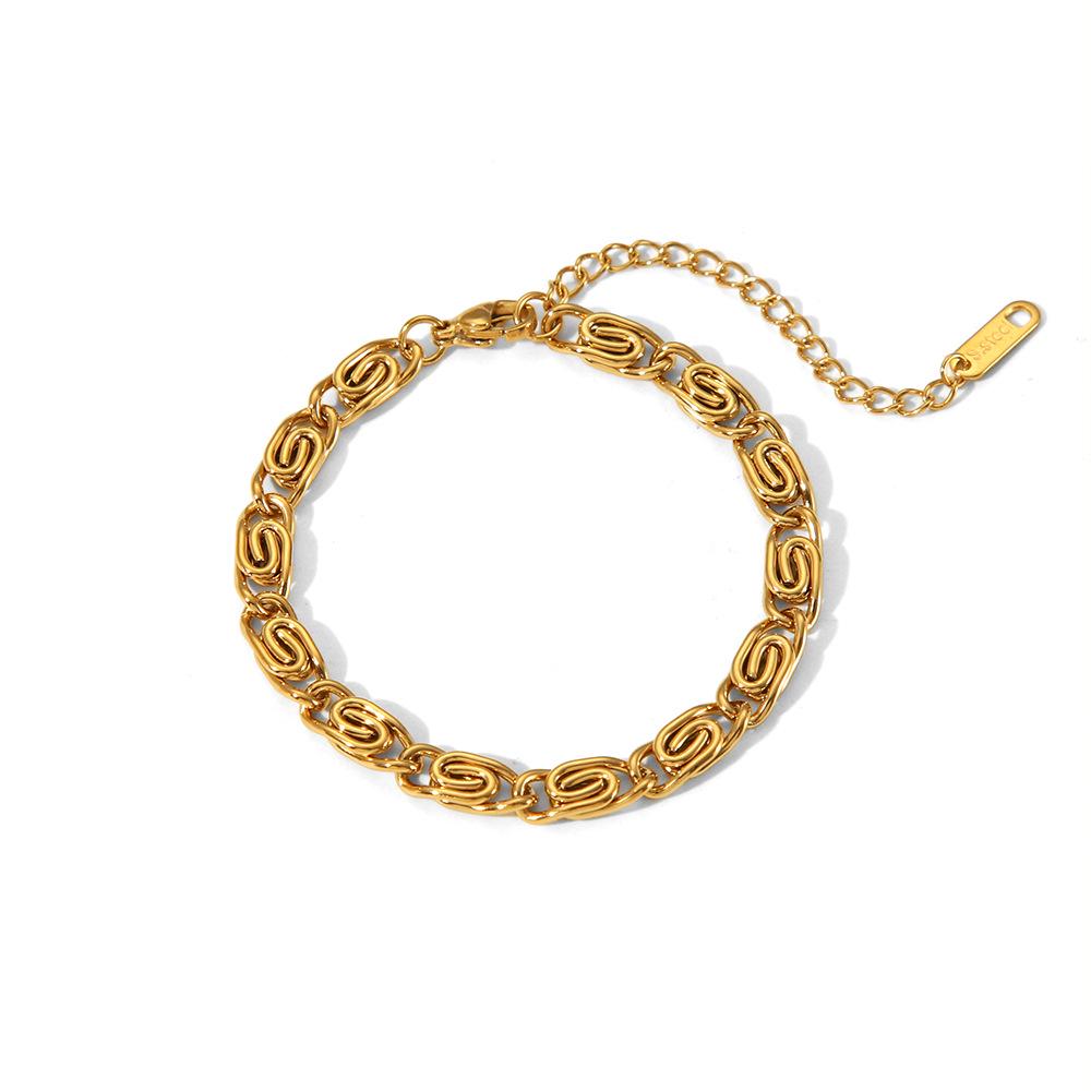 18K Gold-Plated Stainless Steel Necklace: Geometric Thick Chain Bracelet, European & American Style