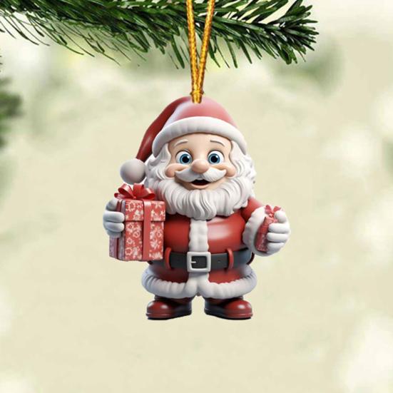 Рождественское украшение Дед Мороз 2D Акриловый мультяшный Санта с подарочной коробкой Украшение на рождественскую елку для рождественской елки Праздничный домашний декор