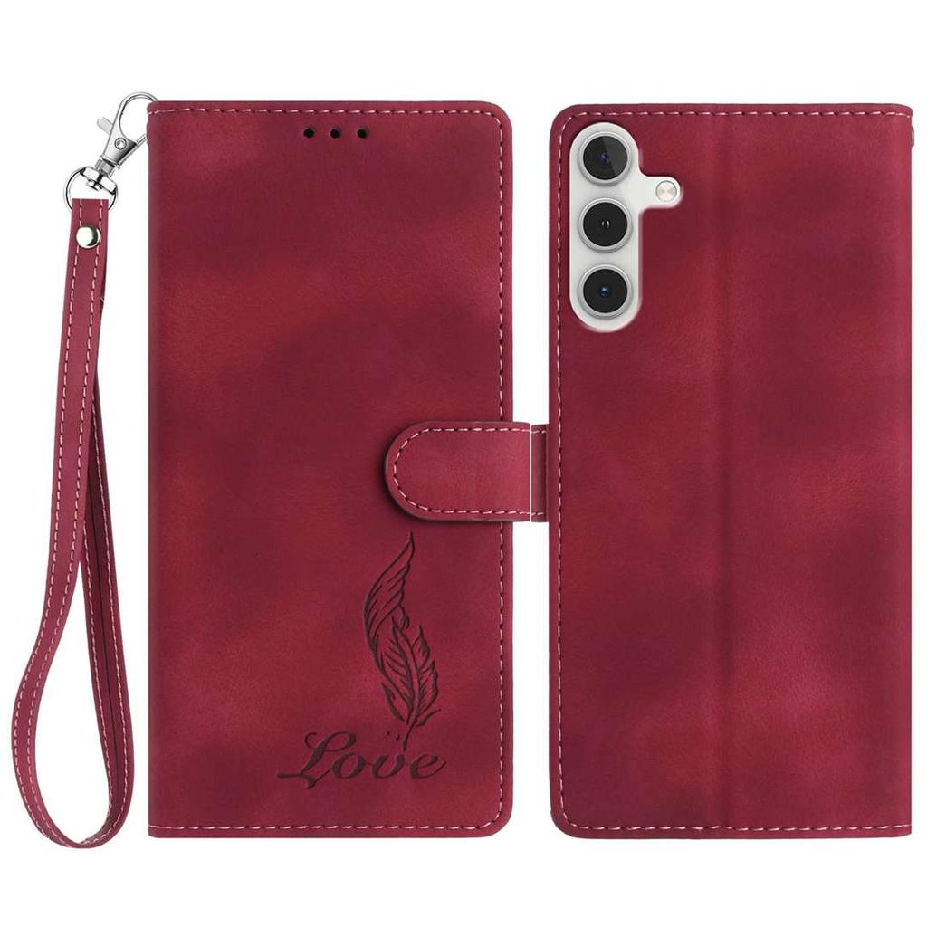 For Samsung Galaxy A36 5G Case Imprinted Feather PU Leather Wallet Phone Cover with Wrist Strap