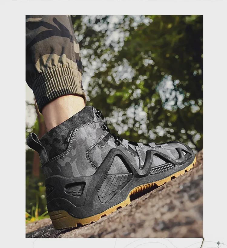 Men's Camouflage Oxford Waterproof Tactical Boots - Non-Slip, Large Size (45, 46) for Outdoor Rock Climbing & Hiking.
