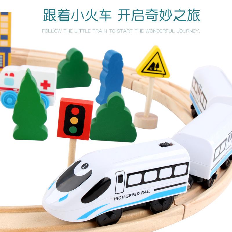 Wooden Electric Magnetic Train Track Set Educational Power Patchwork Parent-Child Interactive Kindergarten Early Education Toys