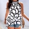 Женская летняя футболка без рукавов с геометрическим узором и круглым вырезом