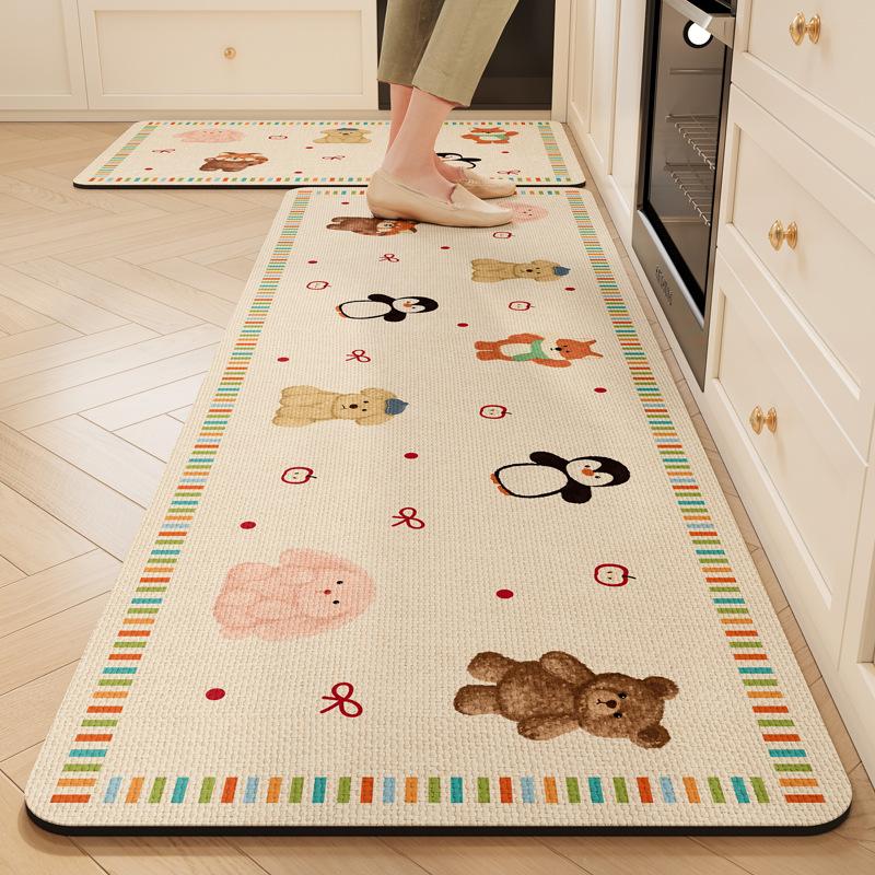 Kitchen Floor Mat With Cartoon Animal Patterns, Water And Oil Absorbent Wear-Resistant Anti-Slip, Entrance Rug Home Decor
