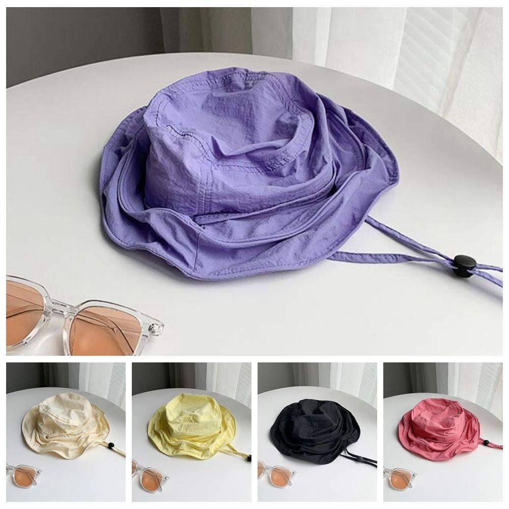 Pleasantly Cool Quick Drying Fisherman Hat Windproof Rope Foldable Basin Cap Women