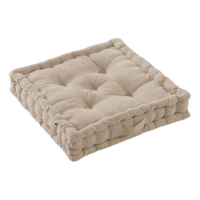 Coussin de sol Outdoor déperlant - Anti-UV "Kala" en Coton 50 x 50 x 10 cm l'Effet Papillon - Kala Ficelle -