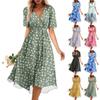 Женское летнее свободное платье с V-образным вырезом и коротким рукавом, элегантное платье