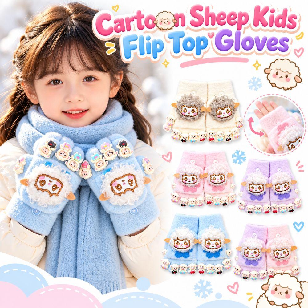 Plush Fingerless Gloves Fleece Lined Half Finger Gloves Gifts Flap Cover for Girls