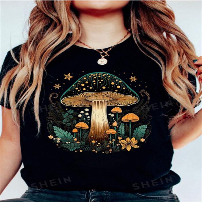Summer Round Neck Printed Top Fashionable Casual Cute Short Sleeved Women's Pure Cotton T-shirts
