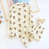 Women's Long Sleeve Trousers Cotton Crepe Pajamas Double Gauze Home Clothes Bear Print Breathable Home Clothes 2 Piece Pijamas
