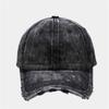 Washed and Distressed Denim Baseball Cap with Holes and Frayed Edges